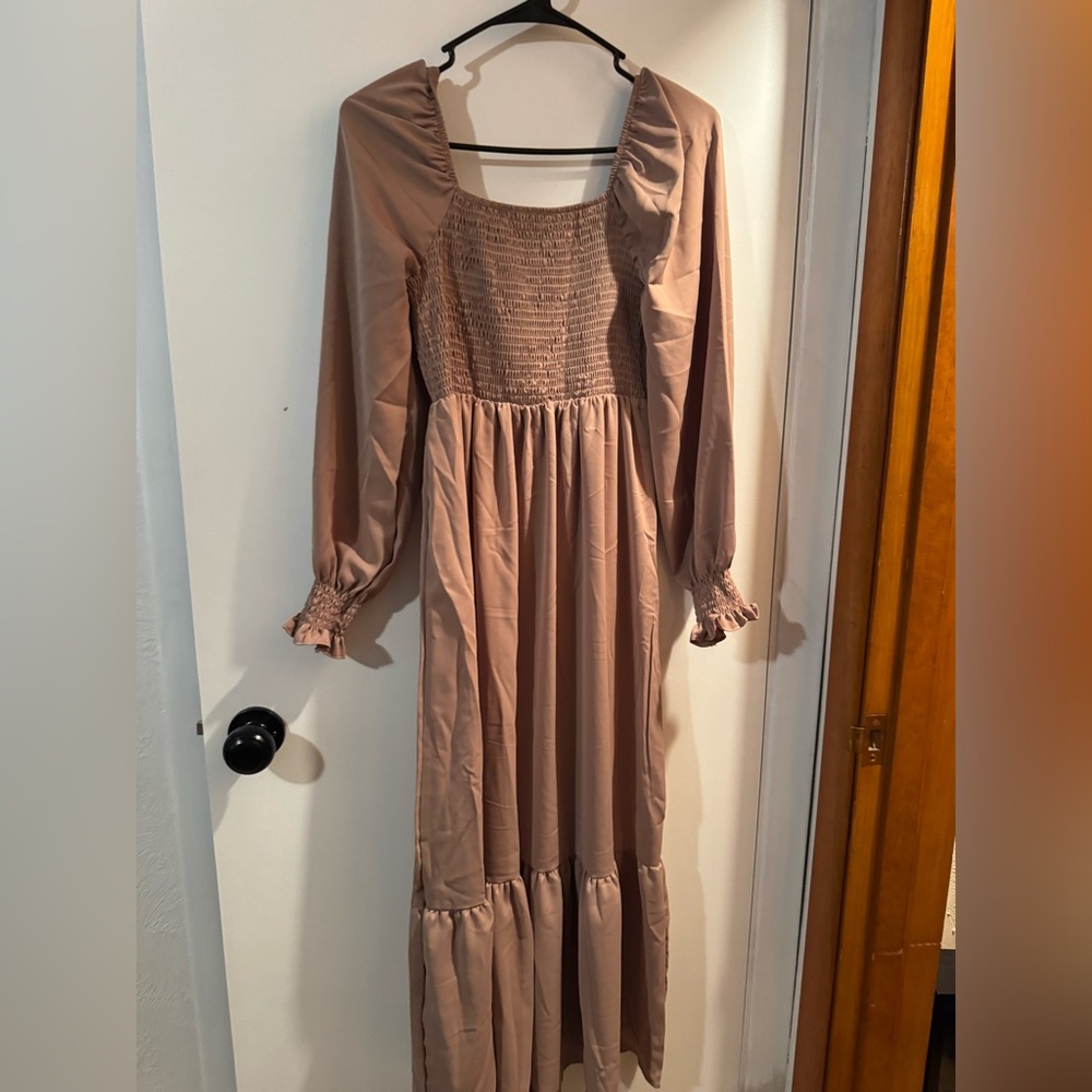 Mauve, long-sleeve, floor-length dress